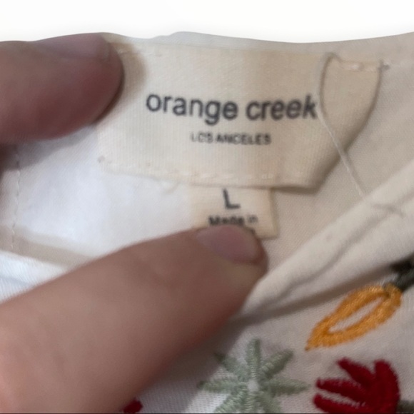 ORANGE CREEK LA White Floral Embroidered Short Sleeve Midi Dress Size Large - Picture 9 of 12